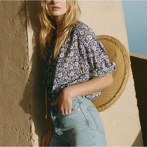 NWOT DÔEN Jane Floral Blouse in Blue Jessamine Calico - Picture 5 of 8